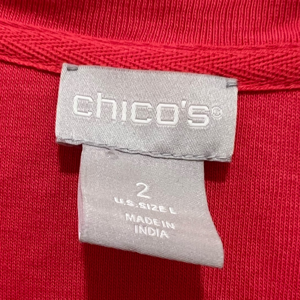Chico’s women’s (2) Large short cuffed sleeve coral ball chain Pima Tunic - Picture 3 of 6